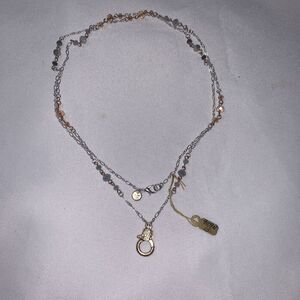 Marlyn Schiff Silver and gold  Tone ID Chain Necklace 19 inch, beaded necklace